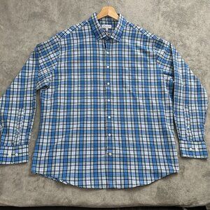 Peter Millar Shirt Men's XL Summer Comfort Long Sleeve Button Up Plaid Blue